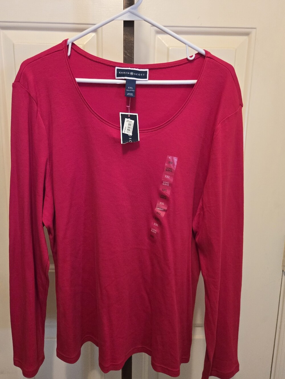 Karen Scott Long Sleeve Scoop Neck Top - Red